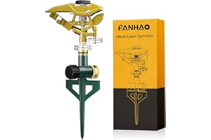 FANHAO Heavy Duty Pulsating Lawn Sprinkler on Spike Base, 100% Metal Impact Sprinkler with Adjustable Spray Pattern for Yard Lawn Irrigation, 360 Degree Large Area Coverage, Covers Up to 8500 sq. ft