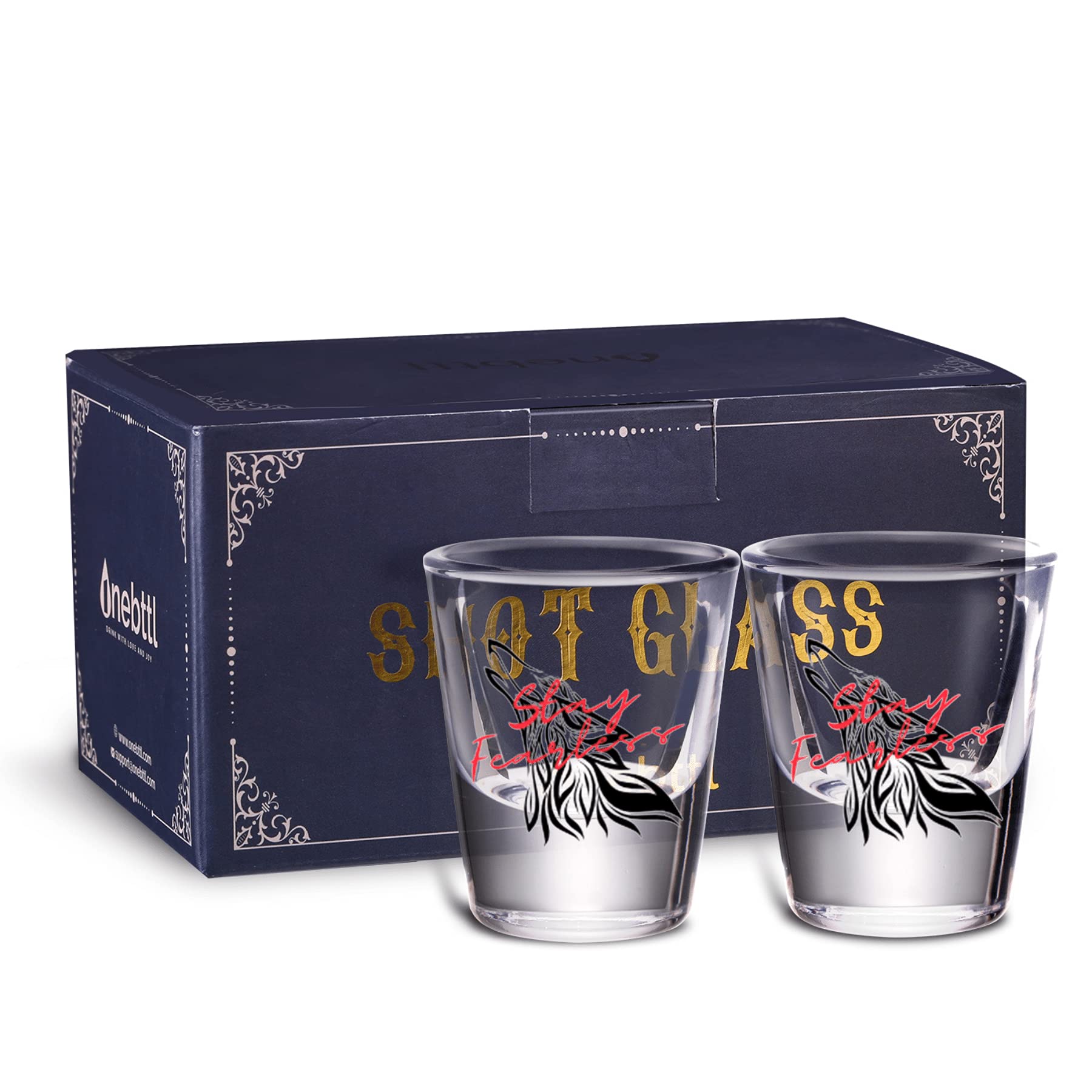 Onebttl Wolf Shot Glasses Set of 2, 1.5 oz Best Gift for Wolf Loves, Dad, Husband, Friends, Uncle, Grandpa, for Birthday, Fathers Day,Christmas, Thanksgiving-Stay Fearless