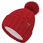 FZ FANTASTIC ZONE Winter Beanie Hats for Women with Fleece Lined Knitted Warm Womens Pom Pom Hat Chunky Cable Skull Cap Gifts