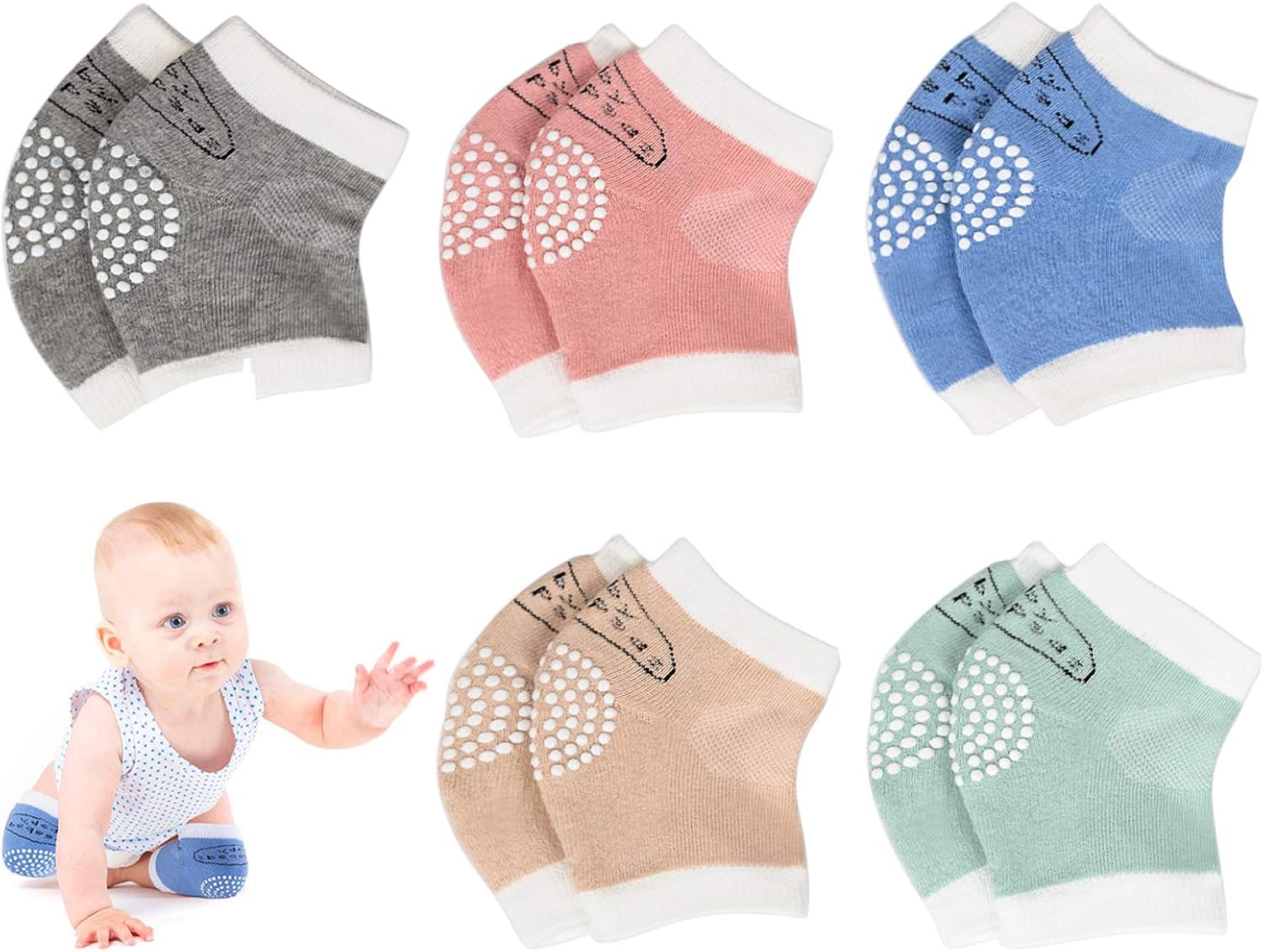 Baby Crawling Anti-Slip Knee Pads, Unisex Baby Toddlers Kneepads Leg Warmer 5 Pairs: Clothing