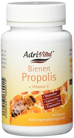 Propolis Extrakt 4:1 von AdriVital I 60 Stück Propolis Kapseln mit Vitamin C I Bienen-Kittharz Nahrungsergänzungsmittel Biene