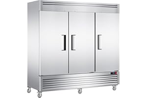 Coolake 82" Width Commercial Refrigerator 3 Solid Doors, 72 Cu.ft Stainless Steel Reach-in Upright Fridge with LED Lighting, Fan Cooling Refrigerator for Restaurant Cafe Hotel Kitchen Prep Area