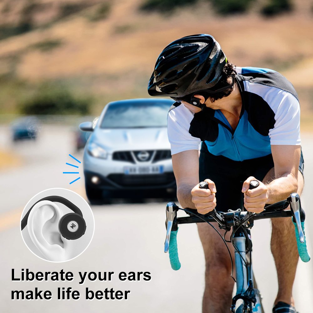 Wireless Headphones, BliGli Bone Conduction Sport Headphones, Open Ear Bluetooth Headphones for iPhone, Android,Other Bluetooth Enabled Devices, Sweatproof Headset with Microphone, Red and Black