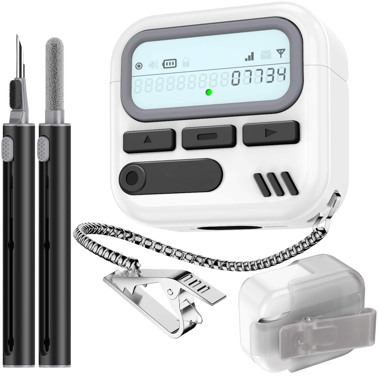 Photo 1 of (with Safety Lock) Pager Cases for AirPods 4 Case Cover 2024 with Cleaner Kit,Sturdy Hard PC Protective for Apple AirPods 4th Generation Case for Men Women,AirPods 4 Accessories with Keychain-White