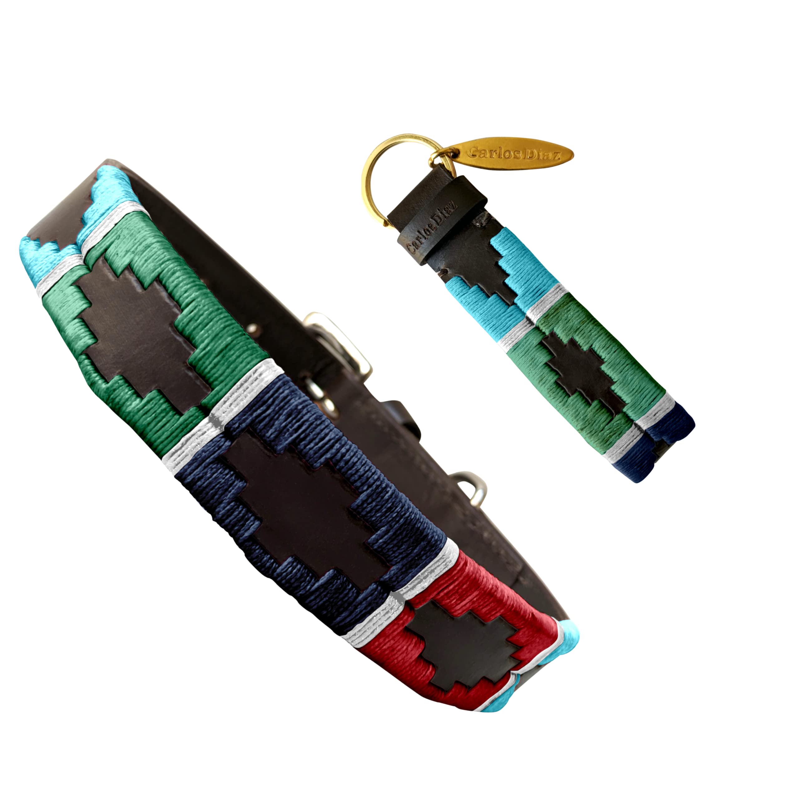 Carlos Diaz Genuine Leather Waxed Embroidered Polo Dog Collar XXS