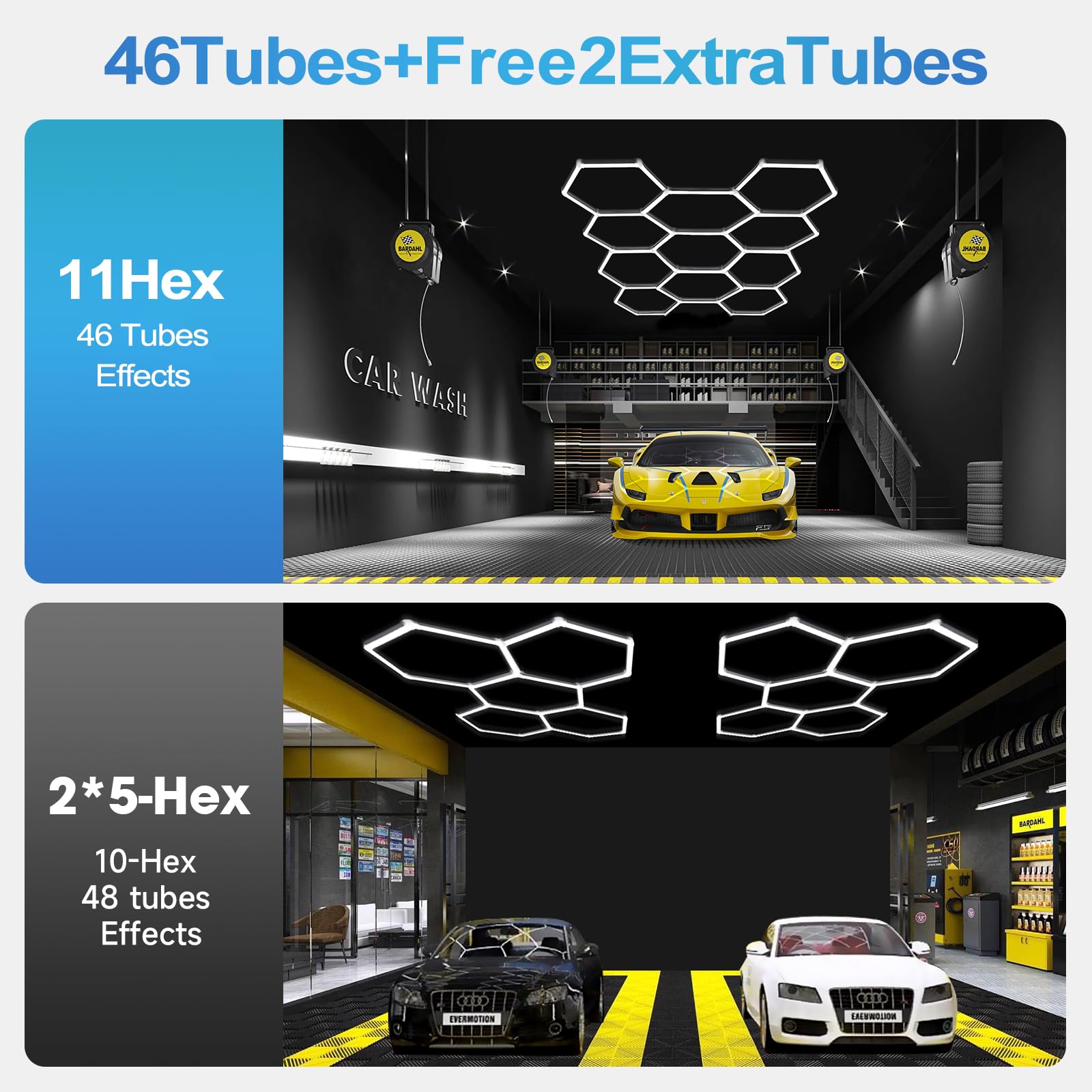 LZHOME Hexagon Garage Light Fixture 48 Packs: 52800LM Super Bright Honeycomb Led Ceiling Lights, 5000K Natural White, Hexagon Light for Garage Basement Warehouse Gym Car Detailing Shop etc