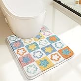 Tyrafry Flower Toilet Rug U Shaped, Soft Bathroom Toilet Rug Non Slip Bath Mat Absorbent Machine Washable 20 x 22 Inches, Colorful Flowers