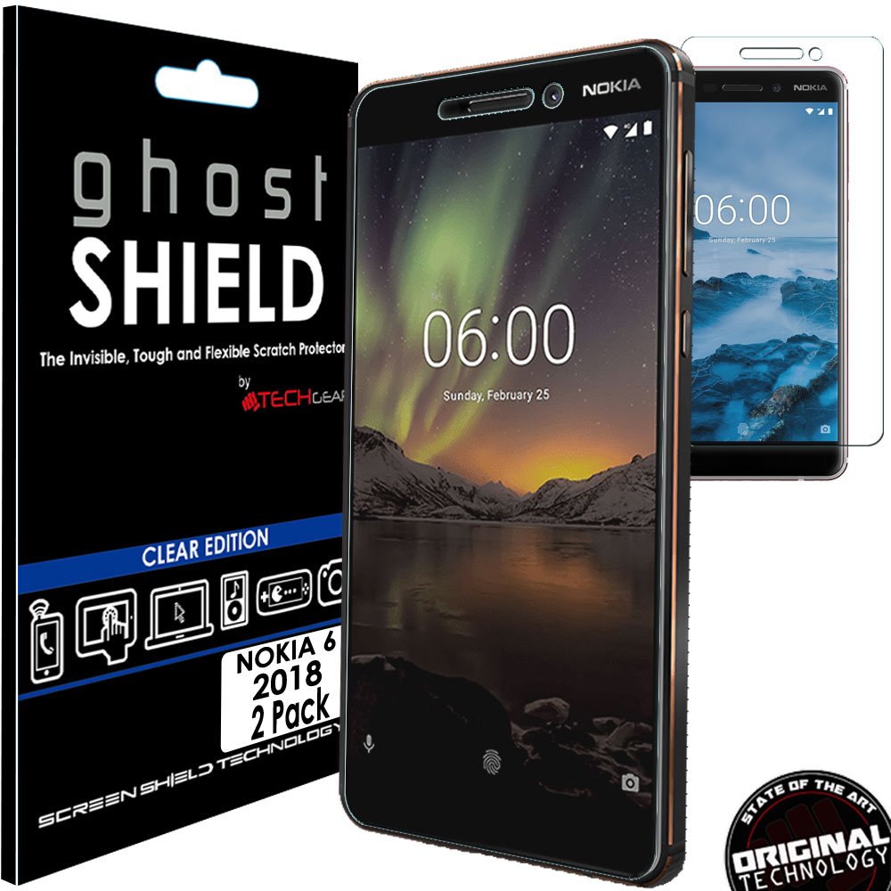 TECHGEAR [2 Pack] Screen Protectors to fit Nokia 6.1 [ghostSHIELD Edition] Genuine Reinforced Flexible TPU Screen Protector Guard Covers with Full Screen Coverage inc Curved Screen