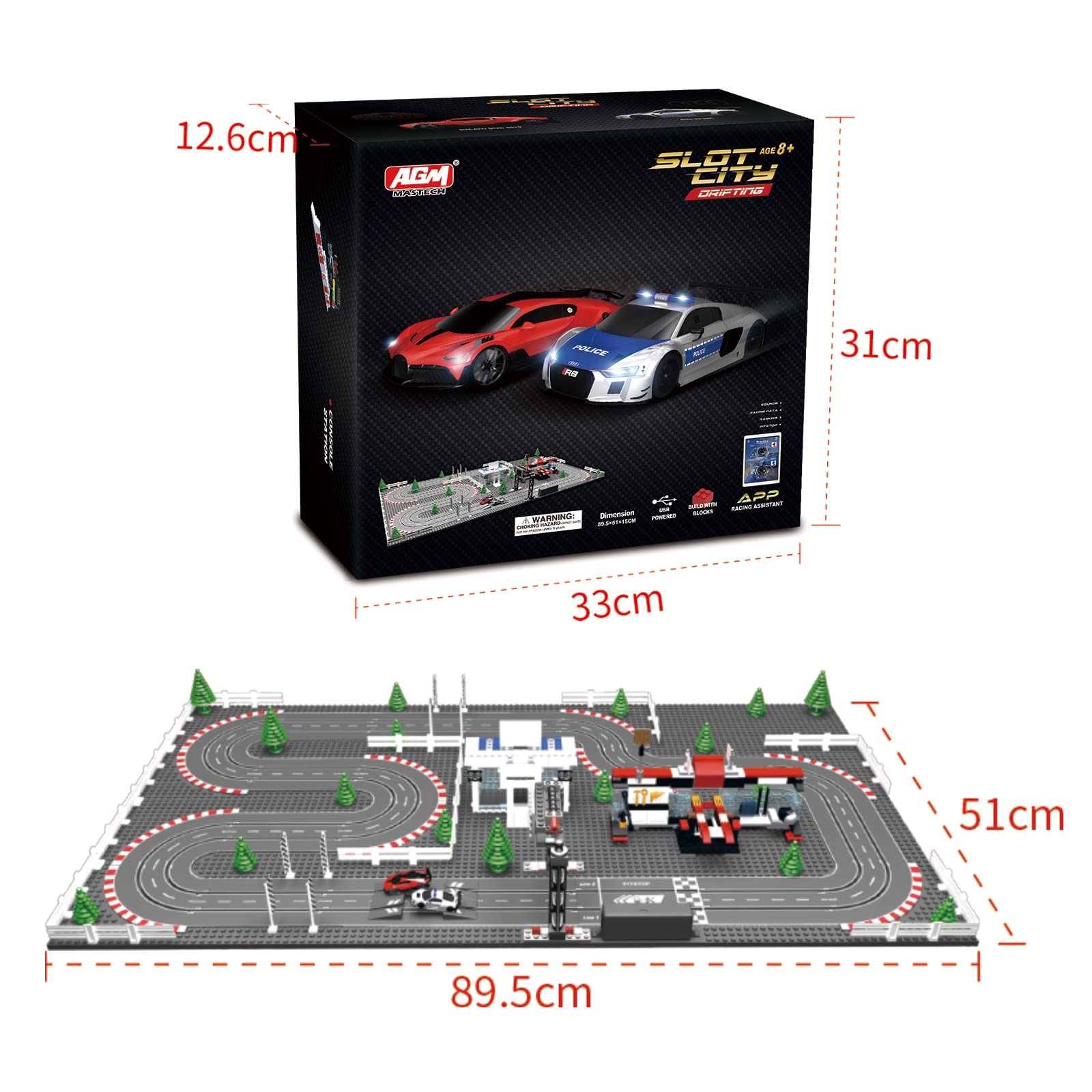 AGM MASTECH Mini Deluxe Block Building N Slot car race set GD-11 at 1:87 Scale