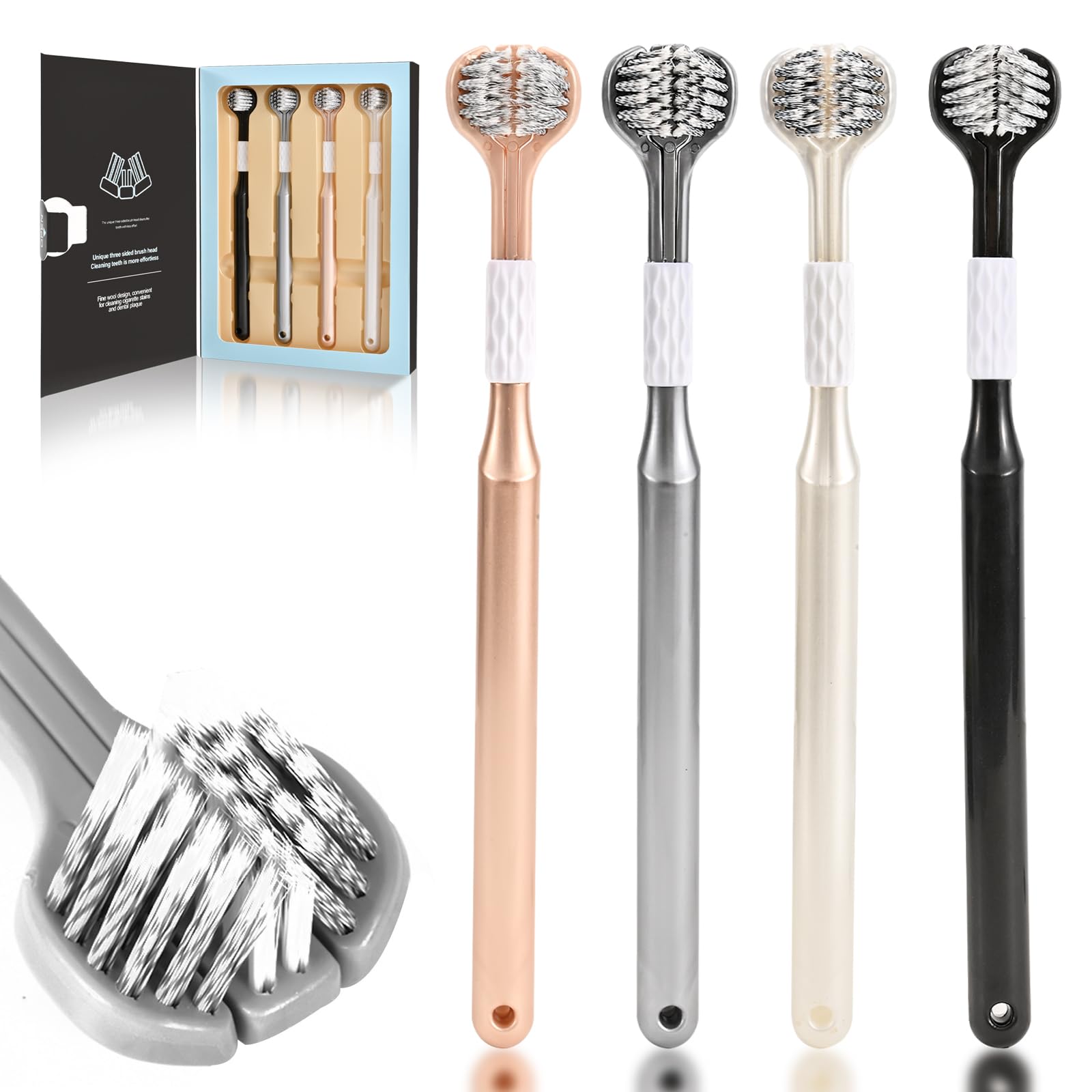Photo 1 of Mluyeri 4-Pack Medium Toothbrush Set, Bulk Toothbrushes for Kids Travel, Multi-Angle Cleaning, Medium Soft Bristles, Black, White, Gray, Gold