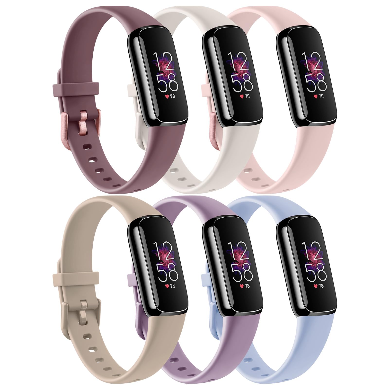 Straps for Fitbit Luxe Strap for Women Men, Waterproof Soft Strap Replacement for Fitbit Luxe/Luxe Special Edition Fitness Tracker (S 5.5"-7.1", Violet Smoke/Starlight/Pink/Nude Blue/Violet/MilkTea) — image 1