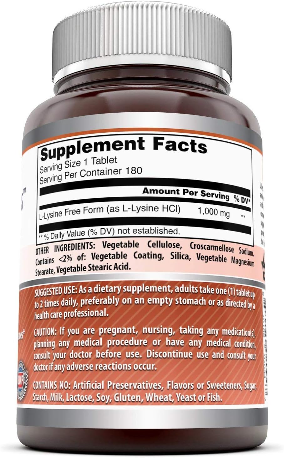 Amazing Nutrition Amazing Formulas L-Lysine 1000mg Amino Acid Vitamin 180 Tablets: Health & Personal Care