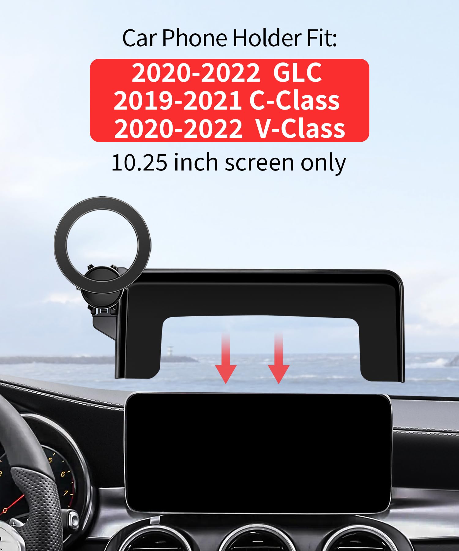 Condition photo showing New/Like New for car phone holder for 2020-2022 mercedes benz glc / 2019-2021 c-class / 2020-2022 v-class accessories 10.25-inch screen fixed clip, 360° rotation phone mount compatible with magsafe for 20-22 glc & 19-21 c-class(10.25-inch only)