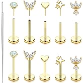 ORAZIO Hypoallergenic Flat Back Stud Earrings Surgical Steel Cartilage Earrings for Women Flatback Threadless Push in Nose Studs Lip Labret Medusa Conch Helix Tragus Piercing Jewelry 16G/18G/20G