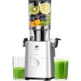 Cold Press Juicer, Juicers Machines - 5.3" Large Feed Chute for Whole Fruits &amp; Vegetables, Powerful AC Brushless Motor, 99% Juice Yield, Ultra Quiet, Easy Clean, Extra one Replace juicer strainer