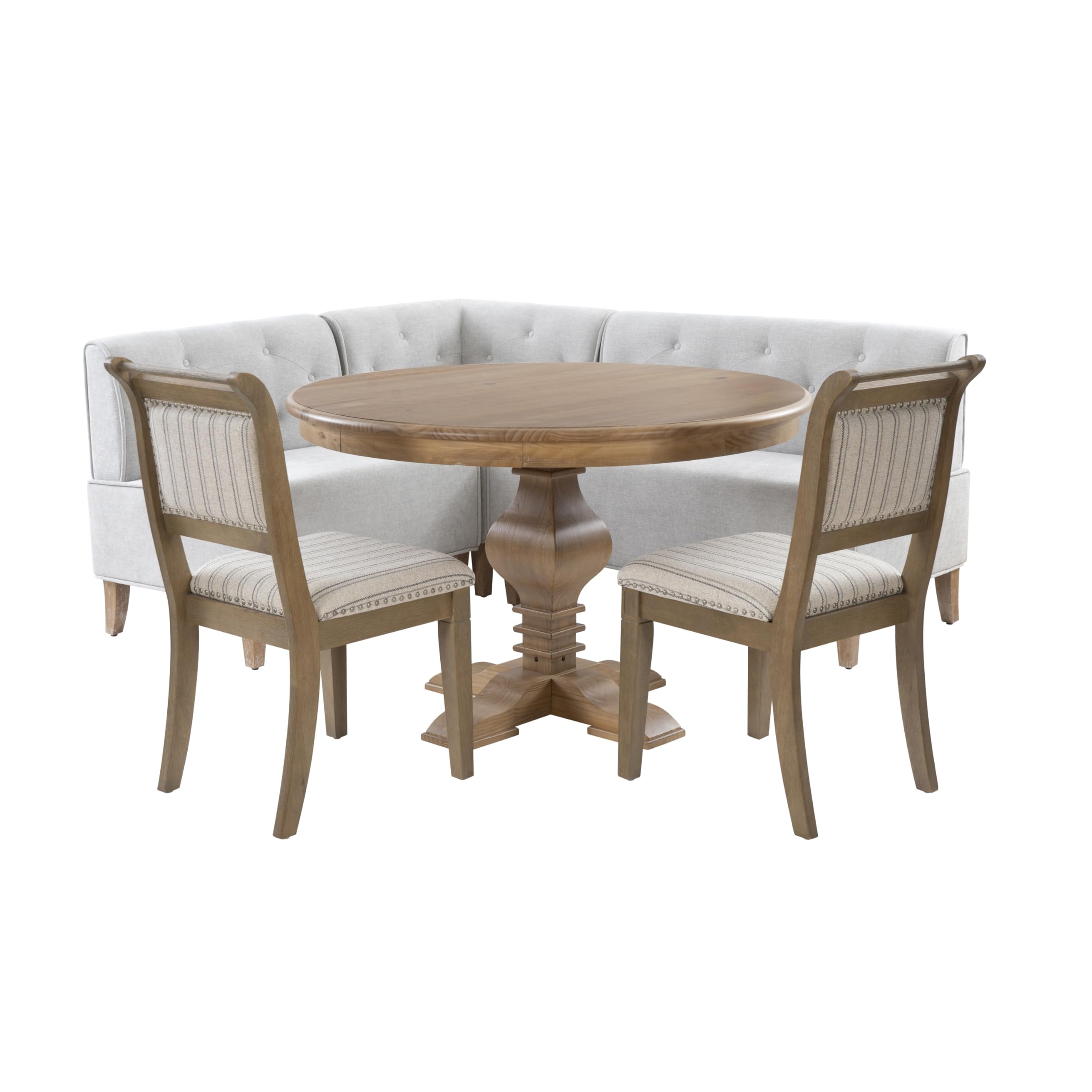 Photo 1 of ***only table**Powell Parnell Grey and Natural Four Piece Tufted Kitchen Nook Set with Solid Wood Round Table. The photo is only a model to the reference about the table.