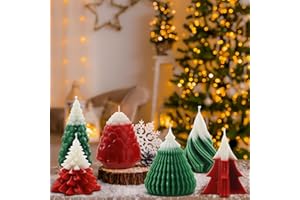 Mtlee 6 Pieces Christmas Soy Candles Scented Candles Winter Christmas Tree Cone Candles Home Decor Pinecone Candle Handmade Wax Candle for Bedroom Bathroom Party (Gradient Color, Tree)