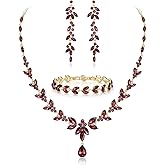 EVER FAITH Austrian Crystal Bridal Bridesmaid Jewelry Sets, Elegant Marquise Rhinestone Leaf Necklace Dangle Earrings Tennis Bracelet Set for Women