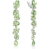 Crysdue Clip On Earrings for Women Rhinestone Crystal Teardrop Cluster Wedding Bridal Non Pierced Long Dangle Earring for Prom Party