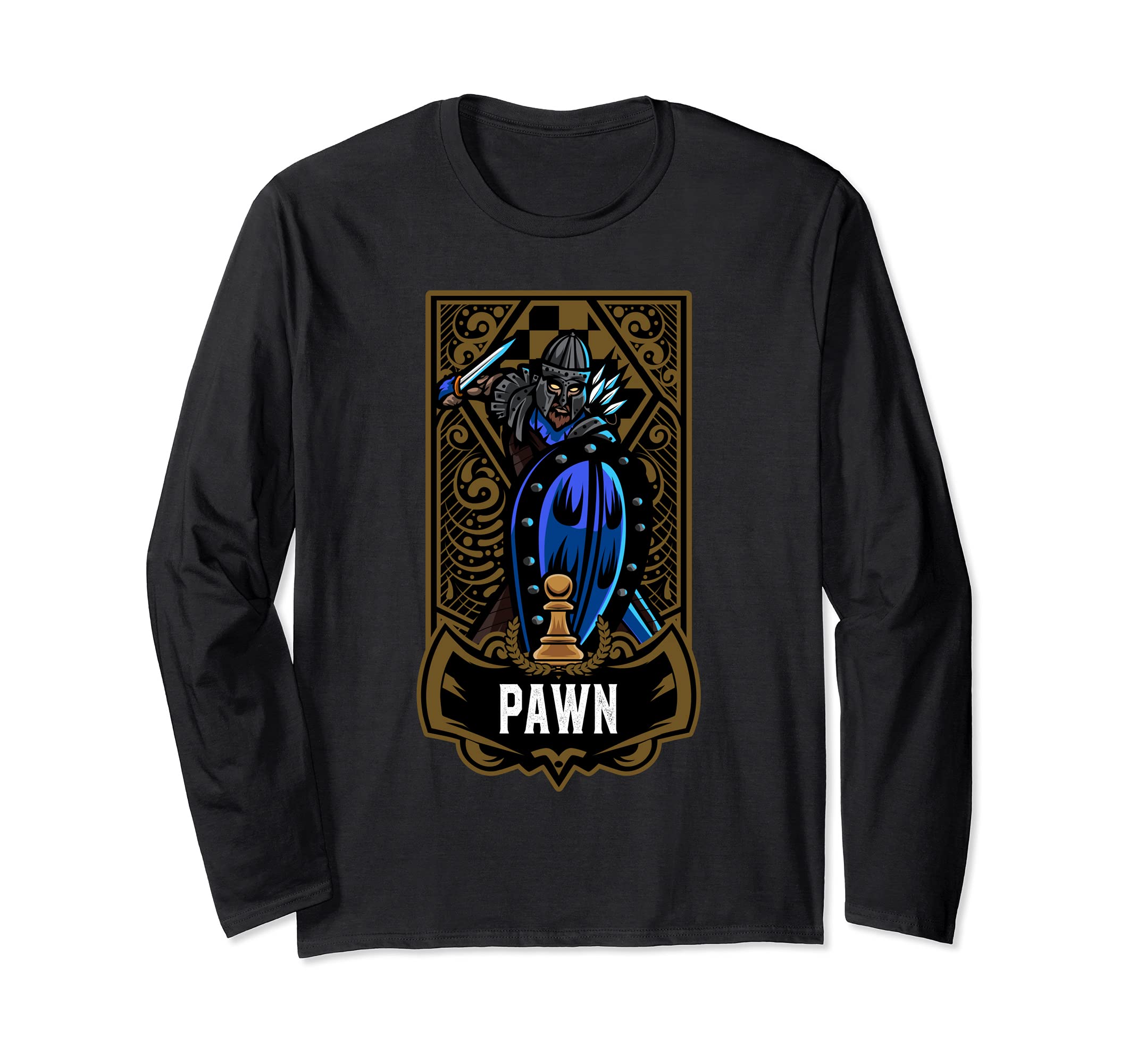 Pawn Chess Game Piece Chess Club Players Gambit Blue Team Long Sleeve T-Shirt