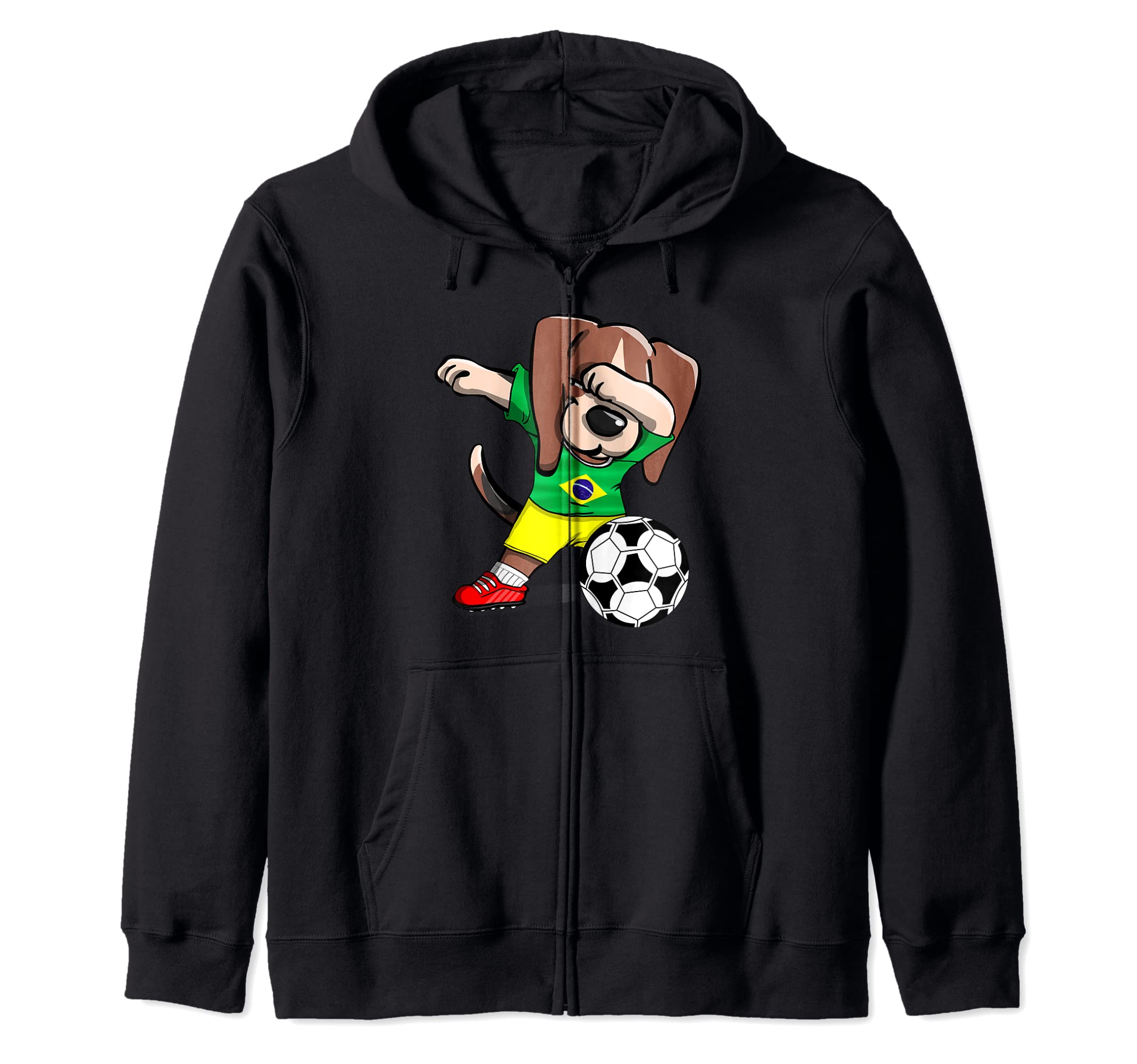 Dabbing Beagle Brazil Soccer Fans Jersey Brazilian Football Zip Hoodie