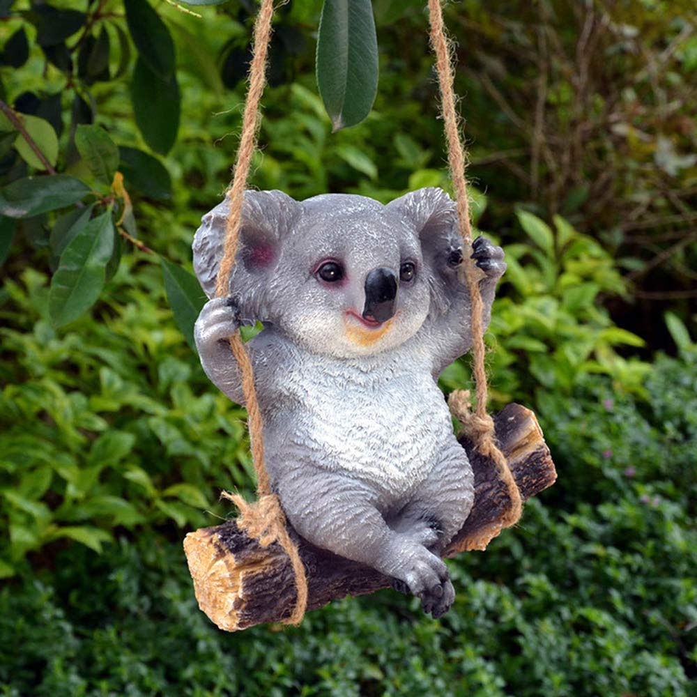 Animal Garden Statue - Cute Swing Koala Bear - Funny Outdoor Sculpture Ornaments Décor - Best Indoor Outdoor Statues Yard Art Figurines for Patio Lawn House