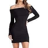 Top-cofrLD Women Off Shoulder Long Sleeve Bodycon Dress Mini Cocktail Party Wrap Dresses for Women