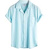 VATPAVE Mens Striped Summer Shirt Casual Button Down Short Sleeve Beach Shirts Cotton Shirts for Men