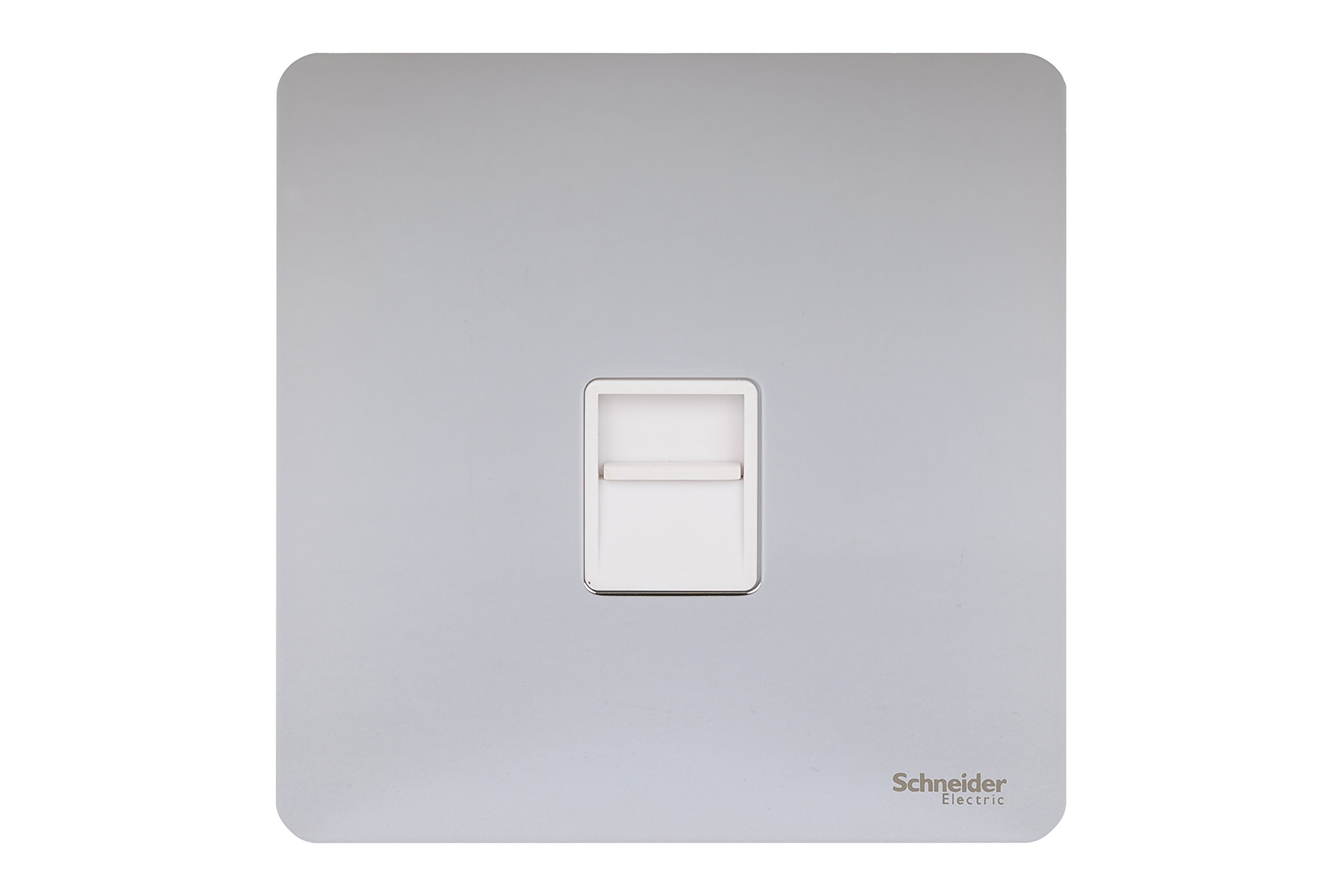 Schneider Electric Ultimate Screwless Flat Plate Master Telephone Socket Polished Chrome White Insert