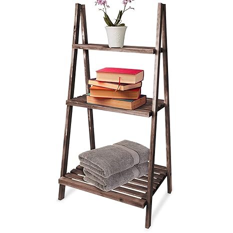 Evelyn Living Wooden 3 Tier Ladder Foldable Book Shelf Stand Plant