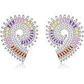 Colorful Crystal Large Round Studs Earrings for Women Cubic Zirconia synthetic Red Corundum Hypoallergenic Statement Earrings Jewelry gifts for Wife Mom Her