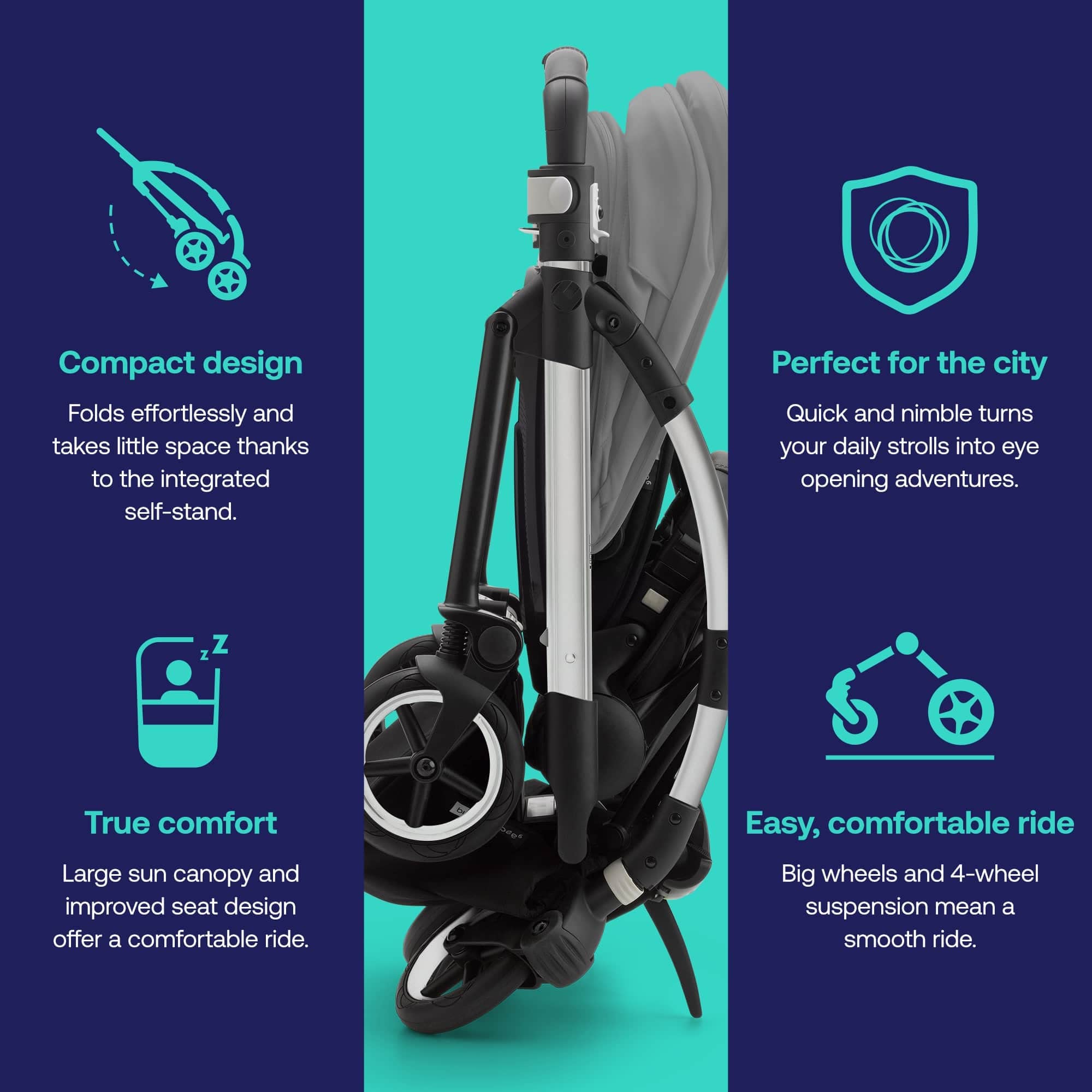 Bugaboo Bee 6 Stroller - Lightweight, Compact and Easy to Fold Stroller for Travel and City Life. Easy to Steer. The Most Popular Lightweight Stroller - Grey Mélange