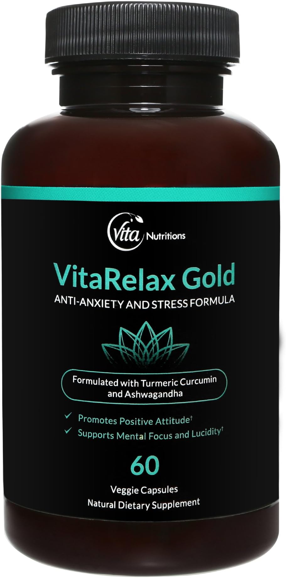 VitaRelax Gold - Stress Support, Mood Boost and Natural Anxiety Relief Supplement by VitaNutritions | Powerful Formula Promotes Stress Reduction, Effective Relaxation and Calm - 60 Veggie Capsules