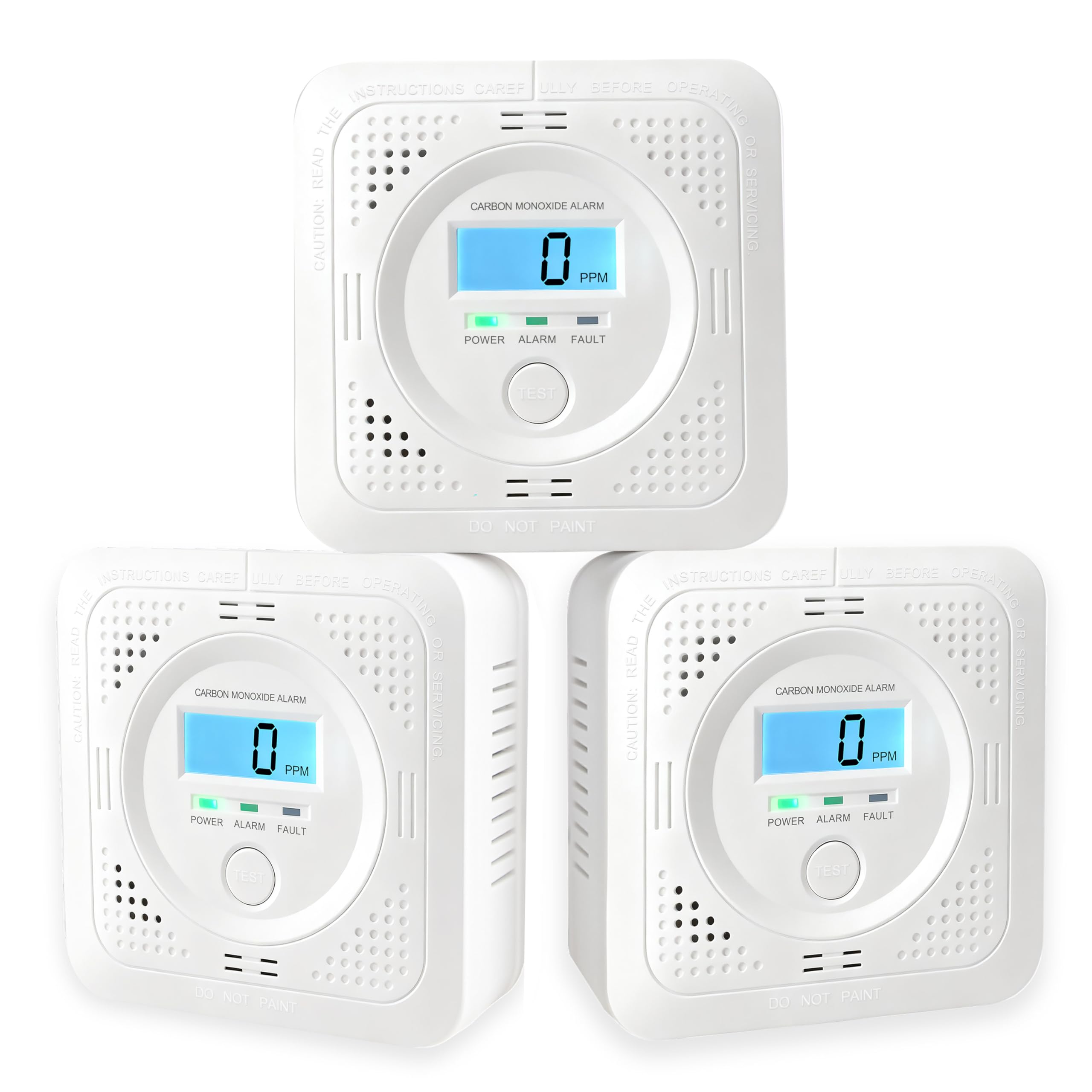 Photo 1 of 3 Pack Carbon Monoxide Detector LCD Screen Real-Time Concentration Battery Fault LED 60-Second Self-Check History Alarm Peak Record Portable Travel Van Life RV Camping Hotel Home Safety Pet Family
