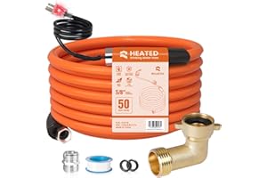RELASTIC 50FT 5/8“ ID heated drinking water hose for RV, Withstand Temperatures Down to -40°F, with Outdoor Water Line Freeze Protection Thermostat, No Lead and BPA Free, Orange