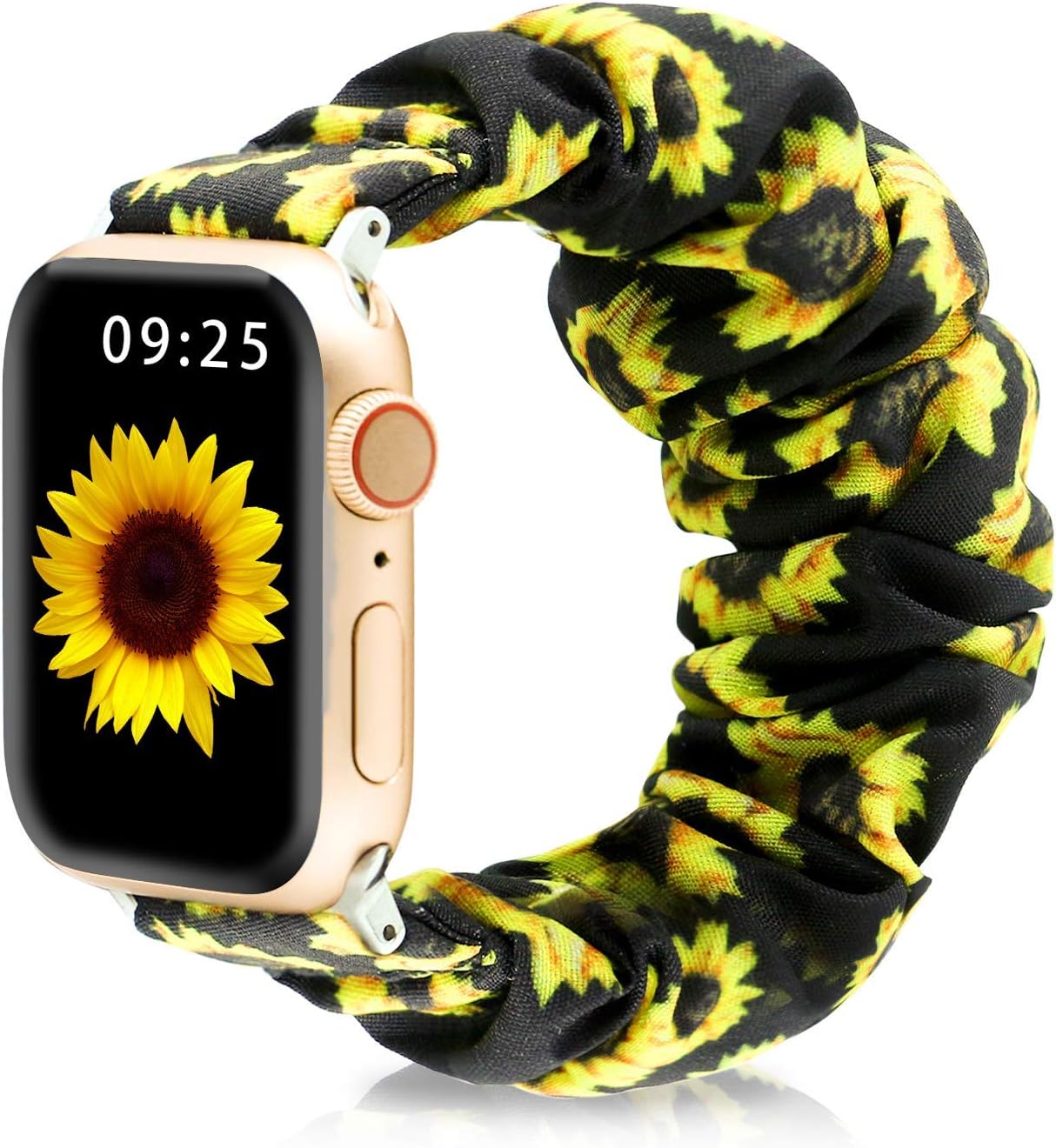 Soft Scrunchies Elastic Watch Band Compatible with Apple Watch(38mm 40mm / 42mm 44mm),for Women Girls,Elastics Hair Wristbands Replacement for IWatch Series 1 2 3 4 5（Sunflower）