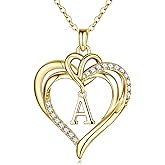 MONOOC Heart Initial Necklace for Women Girls - Dainty 14K-Gold-Plated CZ Initial Necklaces for Women Heart Necklaces Jewelry for Woman Anniversary Birthday Gifts for Wife Mom Sister