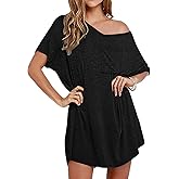 Ekouaer Womens Tshirt Nightgown Cotton V Neck Sleepshirts Comfy Casual Nightshirt for Women
