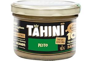 Halva Kingdom Artisanal Tahini All-Natural Sesame Tahini Paste | 100% Pure Rich & Creamy Ground Sesame Paste, Tahini Sauce, Dressing & Dips | Vegan, Kosher | Non-GMO 17.6 OZ (Original) (PESTO)
