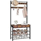 HOOBRO Hall Tree, Entryway Coat and Shoe Rack, 2 Fabric Drawers, Hall Tree with Bench, Shoe and Coat Rack, Coat Rack with Sho