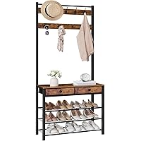 HOOBRO Hall Tree, Entryway Coat and Shoe Rack, 2 Fabric Drawers, Hall Tree with Bench, Shoe and Coat Rack, Coat Rack with Sho