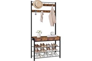HOOBRO Hall Tree, Entryway Coat and Shoe Rack, 2 Fabric Drawers, Hall Tree with Bench, Shoe and Coat Rack, Coat Rack with Sho