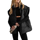 Vimyig Women's Winter Crop Puffer Vest Lightweight Warm Flysleeve Stand Collar Padded Puffy Jackets Coats with Pockets
