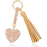 Vancy Utopia Heart Shape Rhinestone Glitter Keychains for Women Charms Purse Crystal Tassel Car Key Rings Backpacks