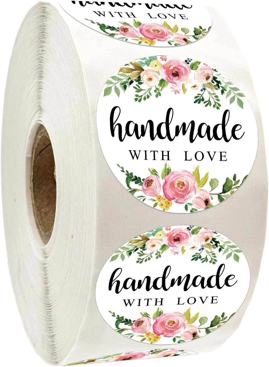 1.4 Inch Floral Handmade with Love Stickers, Homemade with Love Stickers, 500 Round Adhesive Label Stickers, Packaging Stickers Perfect for Baking, Craft Project, Gift Package Decoration.