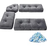 CRAURU Breakfast Nook Cushions Set of 4 Shredded Foam Filling Kitchen Dining Nook with Corner Benches and Ties Gray Velvet Cushions for Small Dining Table