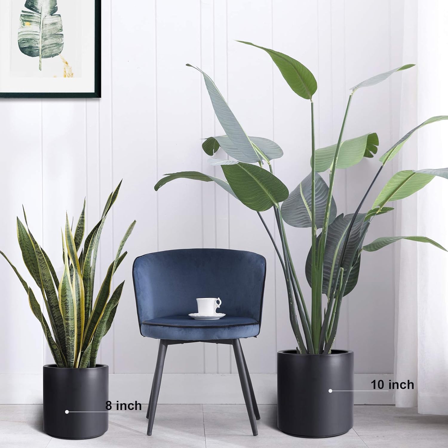 SOGUYI Plant Pots Set Black Matte Ceramic Planter for Outdoor, 8 Inch 10 Inch Flower Pot for Indoor, Planter with Drainage Holes and Plug, Modern Cylinder Planter for Home, Garden, Balcony, Office : Kitchen & Dining