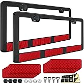 NJNYLLC License Plate Frames Black, 2 Pack Aluminum Universal Aluminum Metal Car Tag Frame with 10PCS Reflective Stickers & Screws