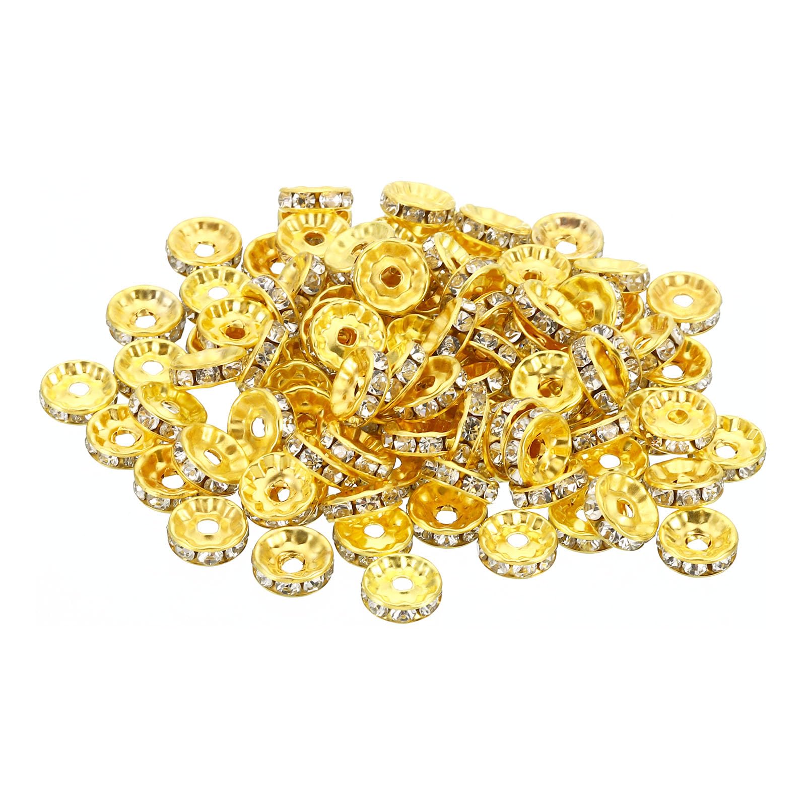 PATIKIL 10mm Spacer Beads, 100pcs Bead Spacers Rondelle Spacer Beads Rhinestone Small Round Bulk Glass Beads Crystal for Making DIY, Gold