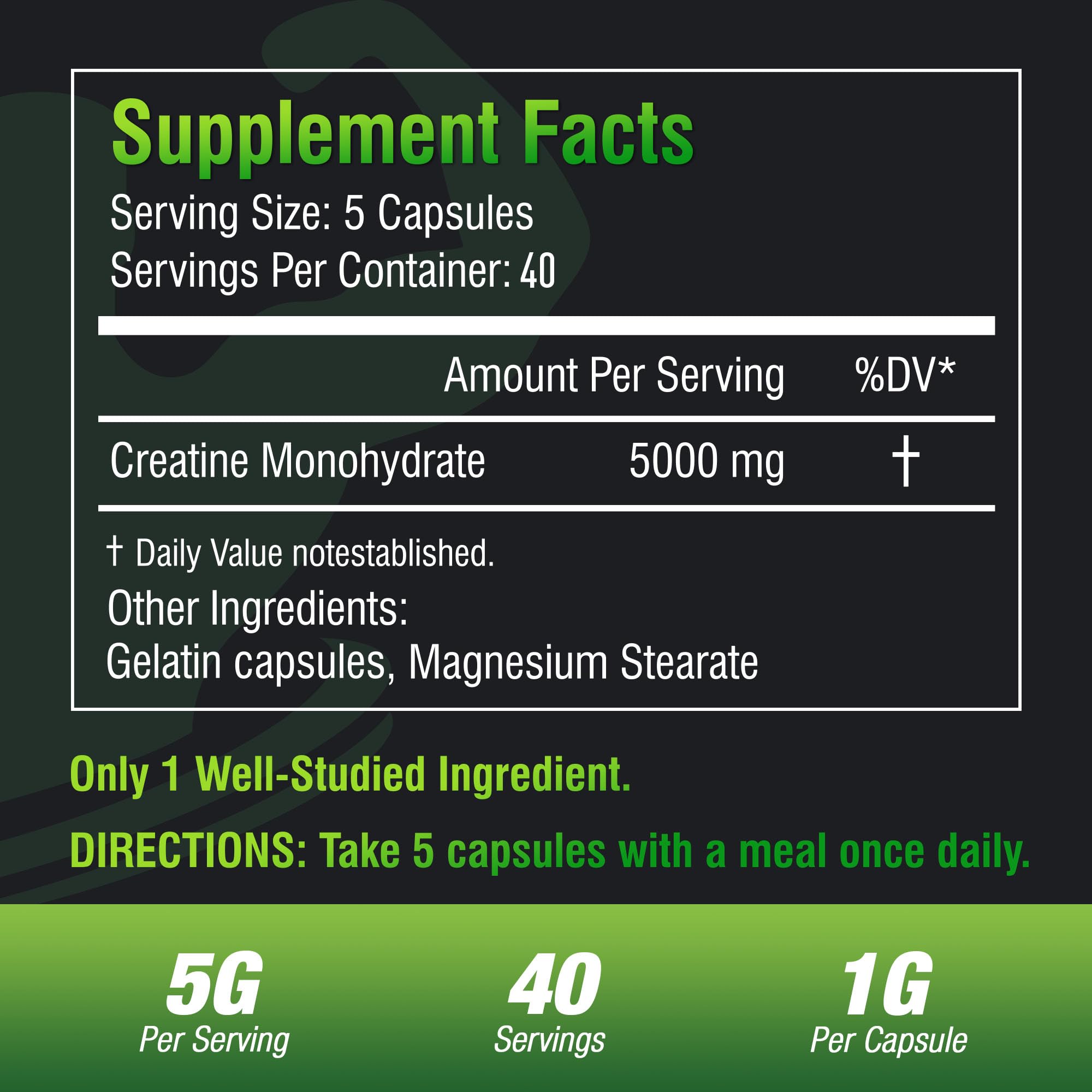 Micronized Monohydrate Creatine, 5000mg Per Serving Creatine Capsules Supplement(40 Servings), for Muscle Growth, Increased Strength, Energy Recovery, Gluten Free for Women and Men
